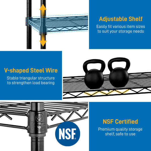 Adjustable Carbon Steel Storage Rack – 5-Tier Freestanding Shelf