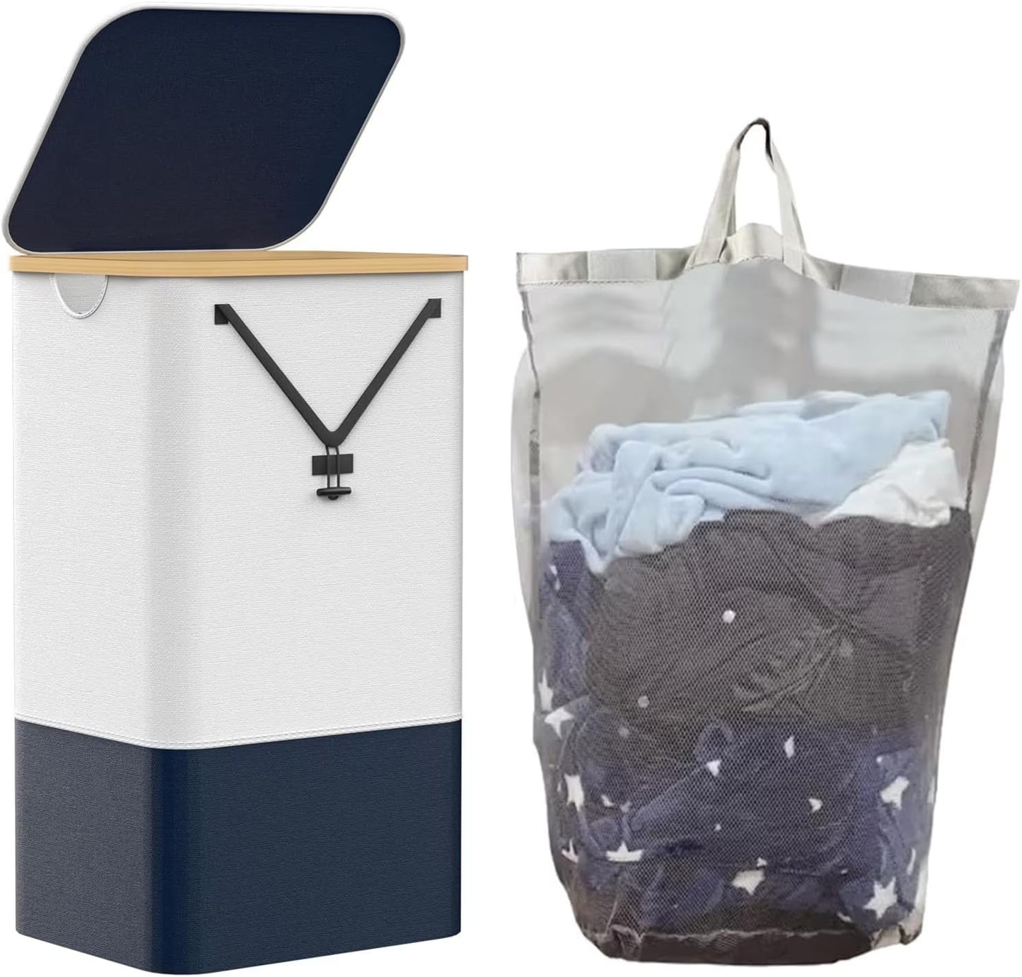 100L Laundry Hamper with Lid & Removable Bag Organizer