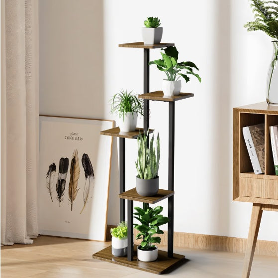 5-Tier Indoor Plant Stand – Multi-Level Wood & Metal Shelves