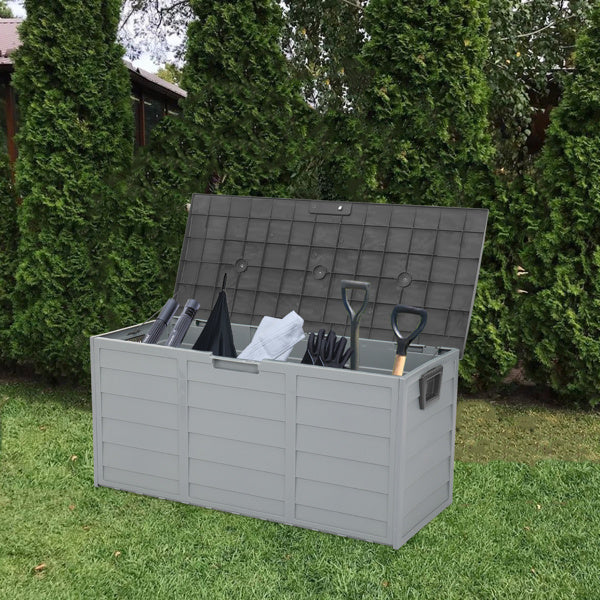 260L Outdoor Storage Box with Wheels – Grey, Weather-Resistant