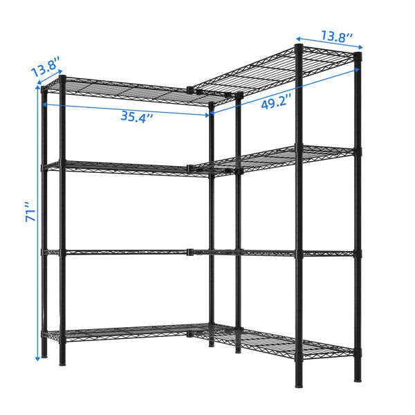 4-Tier L-Shaped Adjustable Storage Rack – Heavy-Duty Metal Shelving