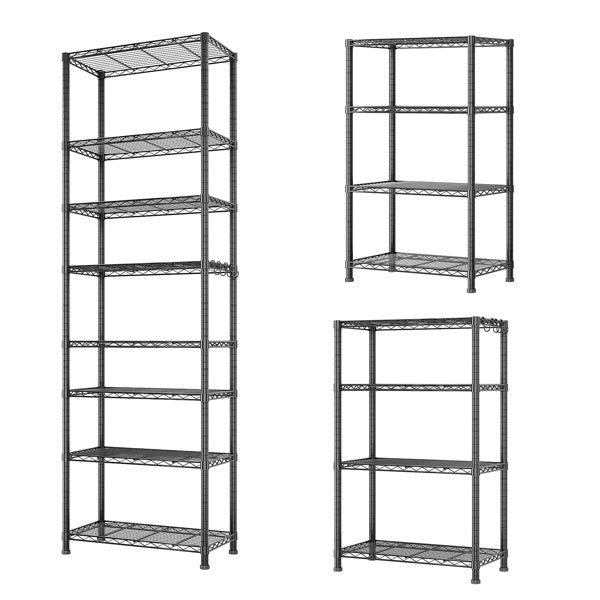 8-Tier Adjustable Storage Rack – Heavy-Duty Steel Shelving with Hooks