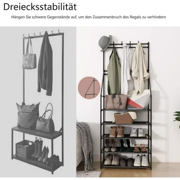 5-Tier Freestanding Entryway Shoe & Coat Rack with 8 Hooks