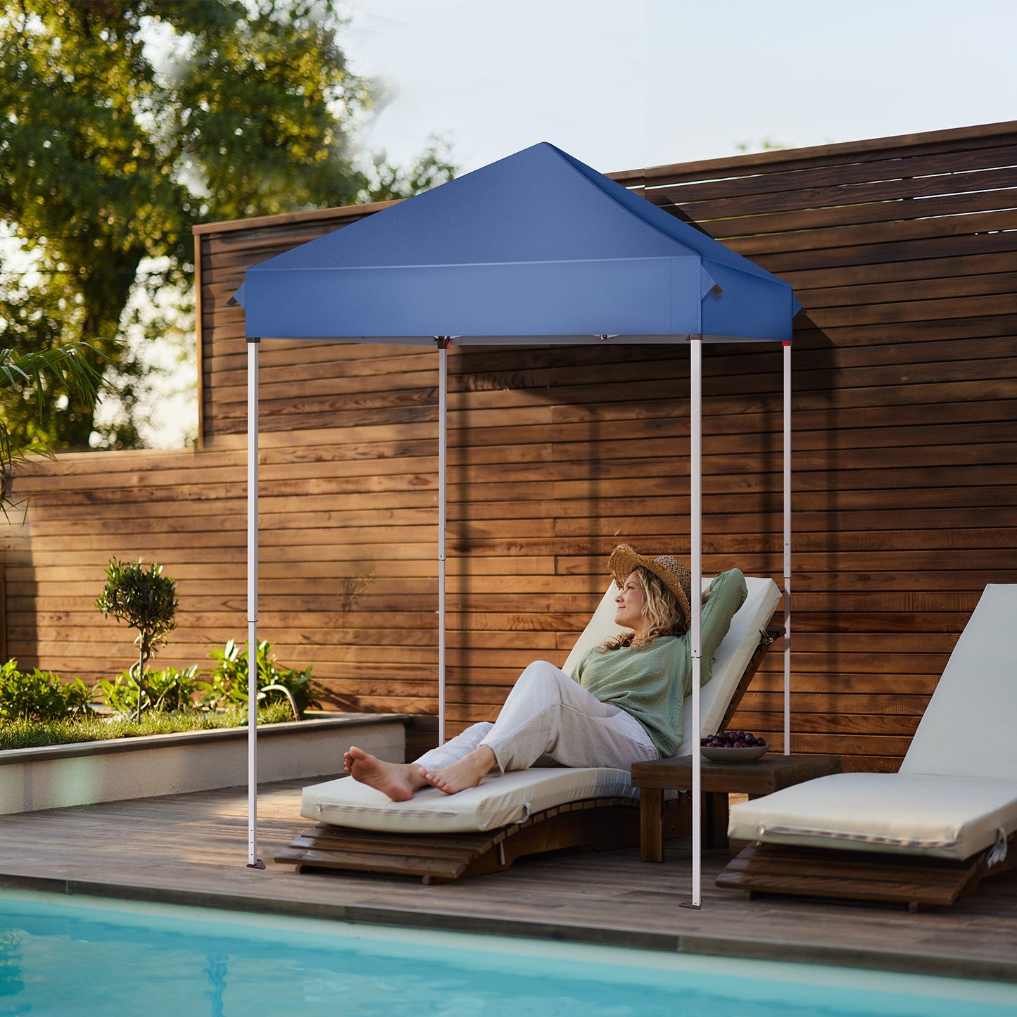 5x5ft Foldable Outdoor Awning – Blue, UV-Resistant & Waterproof Canopy