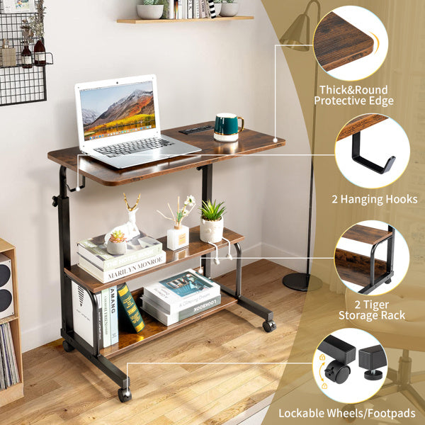 Adjustable Computer Desk with USB Ports & AC Outlets – Retro Brown