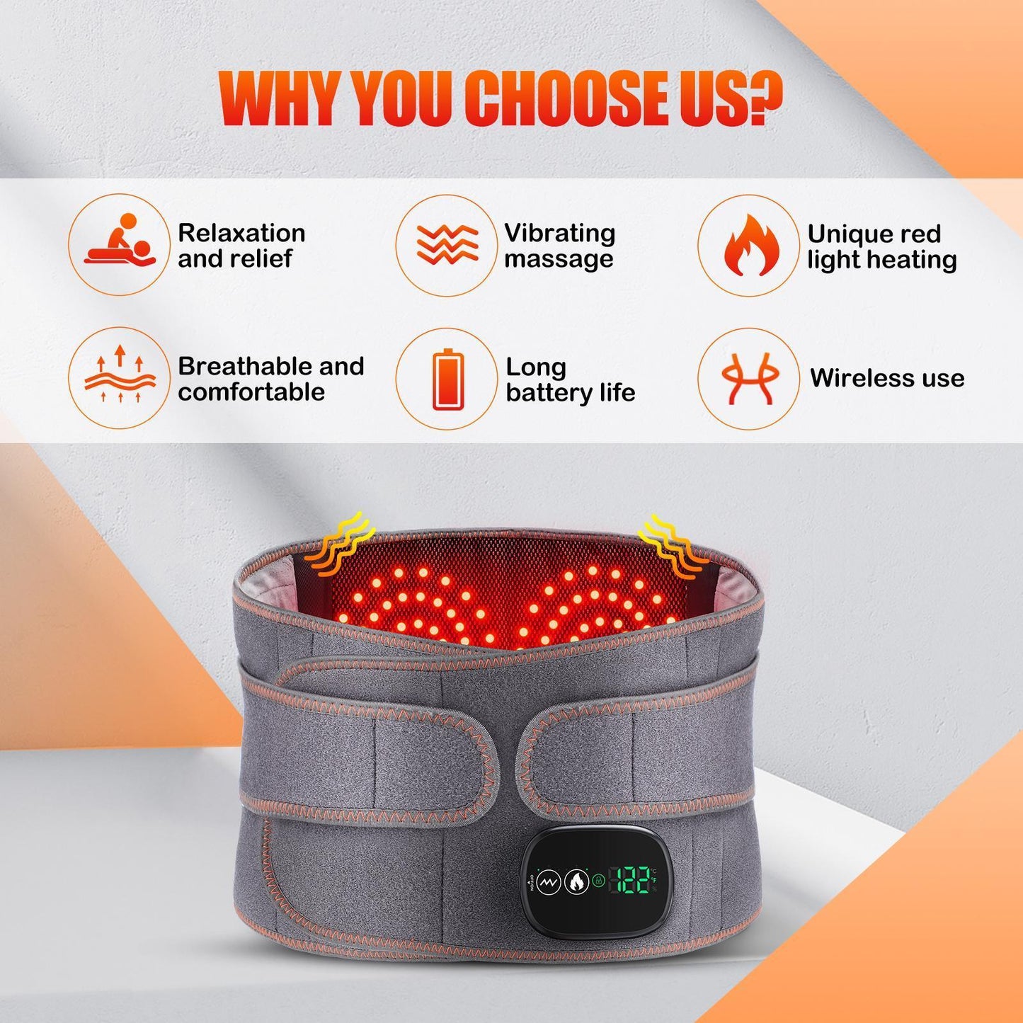 Red Light 3-Heated Vibration Waist Massager Cordless