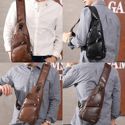 PU Leather USB Charging Chest Crossbody Bag