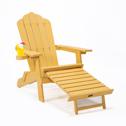 Folding Adirondack Chair Pullout Ottoman With Cup Holder