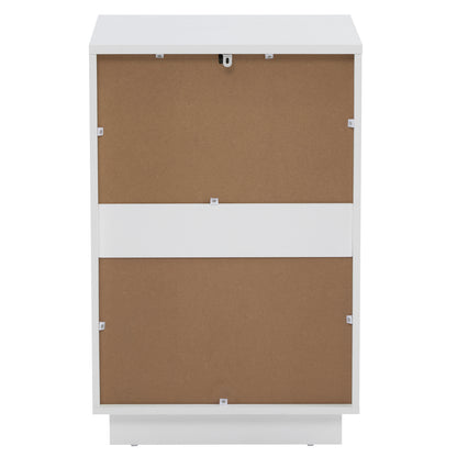 White 2-Drawer Bedside Cabinet – Wave Pattern, Compact & Stylish