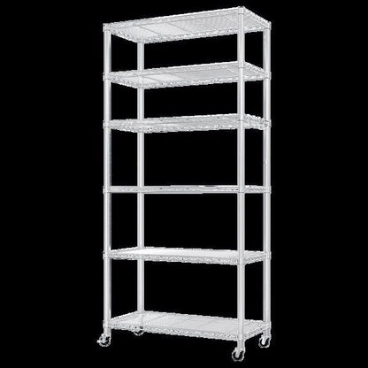 Six Layer Segmented Display Rack With Rubber Wheels M8 Adjustable Feet And 4 S-hooks For Free Adjustment Of Layer Spacing