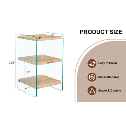 3-Tier Bedside Cabinet with Glass Panels & MDF Wood Finish