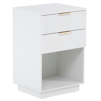 White 2-Drawer Bedside Cabinet – Wave Pattern, Compact & Stylish
