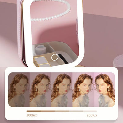 LED Mirror Makeup Bag Portable Cosmetic Storage Box