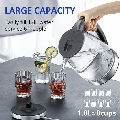 Electric Stainless Steel Glass Kettle Auto Shut-off 1.8L