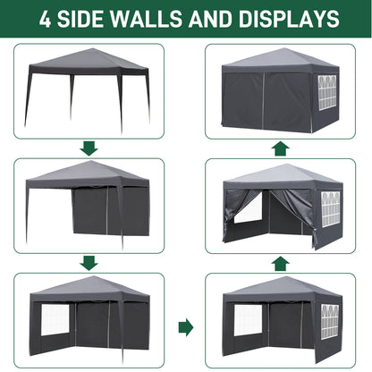 10x10ft Portable Canopy Tent with 4 Sidewalls – Dark Grey
