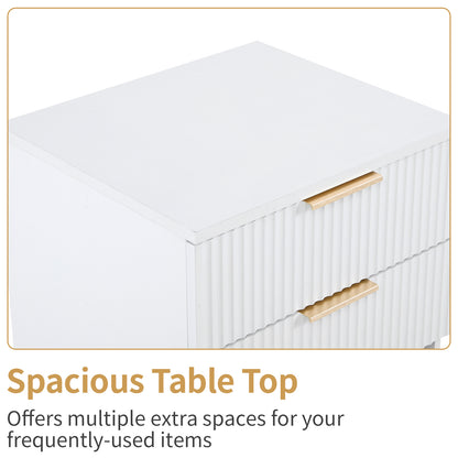 White 2-Drawer Bedside Cabinet – Wave Pattern, Compact & Stylish