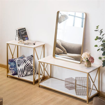 2-Tier X-Frame Console Table – White & Gold, Modern Entryway Table
