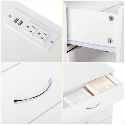 4-Drawer Bedside Table with USB Ports & Power Outlets – White