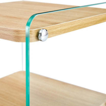 3-Tier Bedside Cabinet with Glass Panels & MDF Wood Finish
