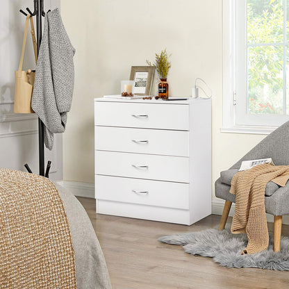 4-Drawer Bedside Table with USB Ports & Power Outlets – White