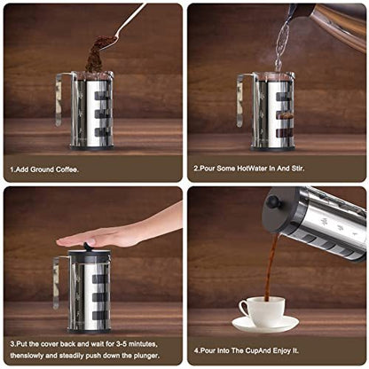 Stainless Steel French Press & Froth Milk Press Set