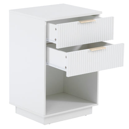 White 2-Drawer Bedside Cabinet – Wave Pattern, Compact & Stylish