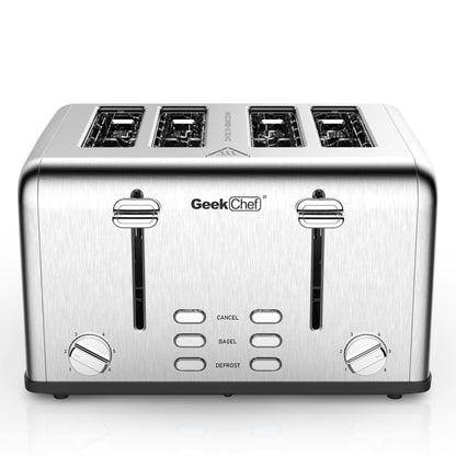 Stainless Steel Wide Slot 4 Slice Toaster Dual Control Panels