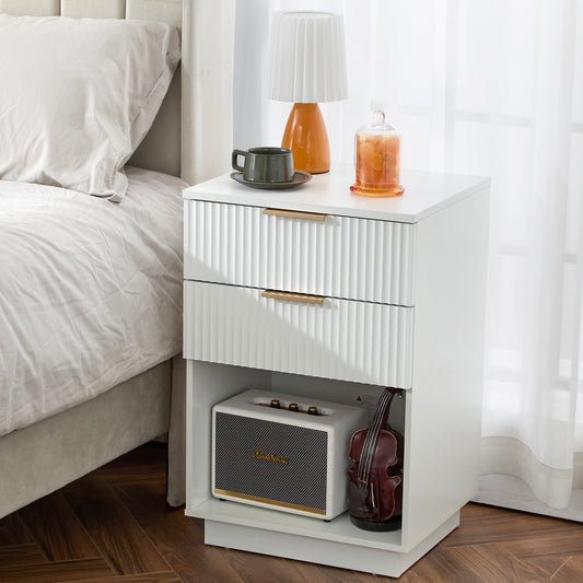 White 2-Drawer Bedside Cabinet – Wave Pattern, Compact & Stylish