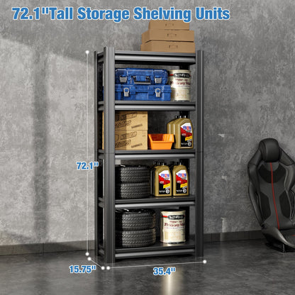 72" Heavy-Duty 5-Tier Adjustable Metal Garage Storage Shelves