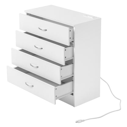 4-Drawer Bedside Table with USB Ports & Power Outlets – White