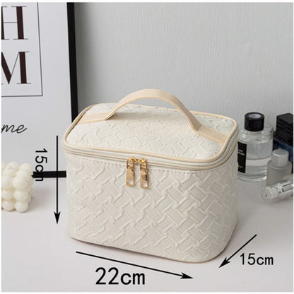 White Large-Capacity Travel Makeup Bag – Waterproof & Portable