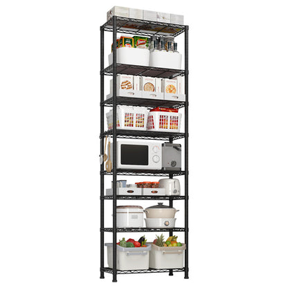 8-Tier Adjustable Storage Rack – Heavy-Duty Steel Shelving with Hooks
