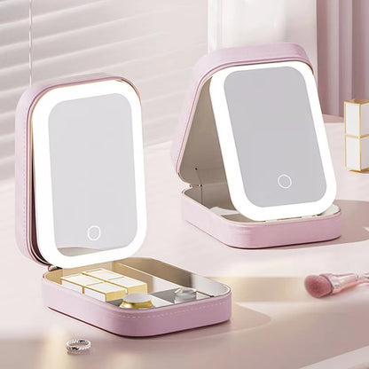 LED Mirror Makeup Bag Portable Cosmetic Storage Box