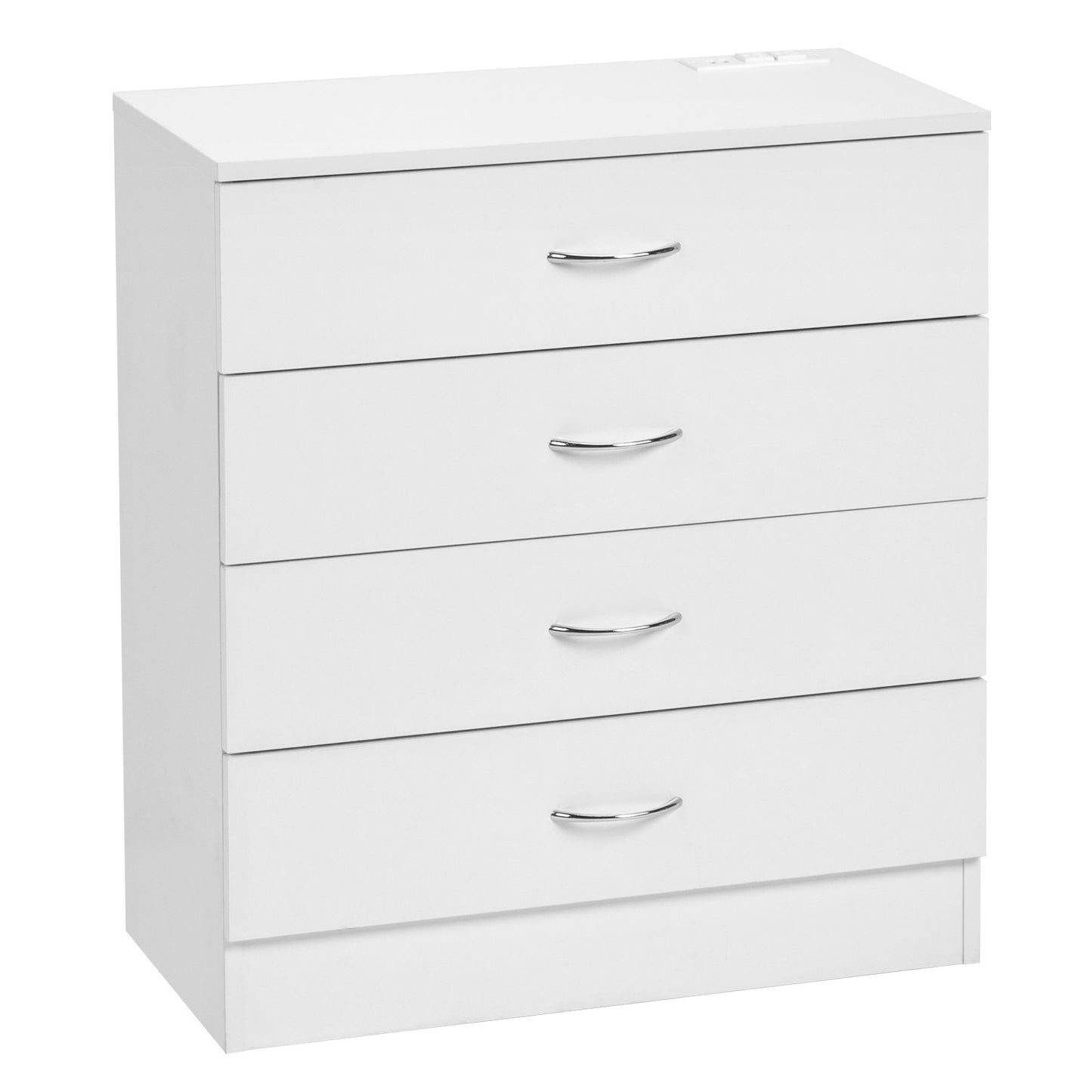 4-Drawer Bedside Table with USB Ports & Power Outlets – White