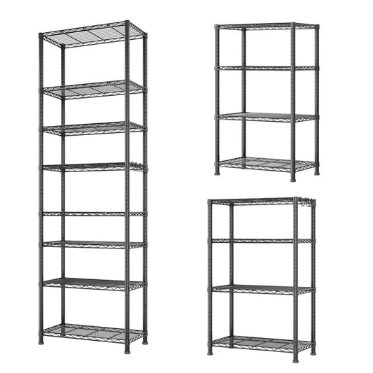 8-Tier Adjustable Storage Rack – Heavy-Duty Steel Shelving with Hooks