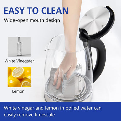 Electric Stainless Steel Glass Kettle Auto Shut-off 1.8L